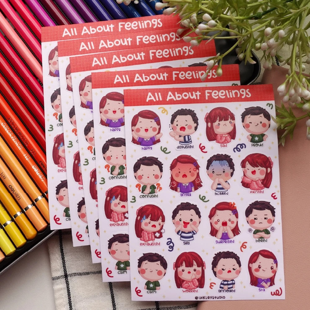 All About Feelings Sticker Sheet | Waterproof | Emotions Aesthetic Sticker | Sticker Sheet Pack | Planner Sticker
