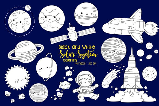 Coloring Black and White Galaxy Space Clipart