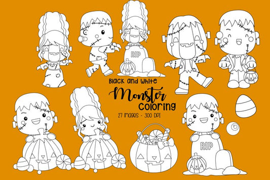 Black and White Coloring Frankenstein Clipart