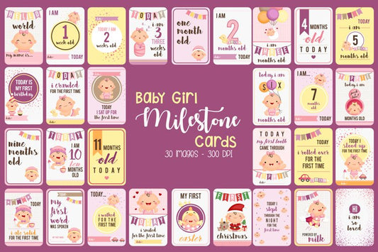 Baby Milestone Cards - Cute Baby Clipart