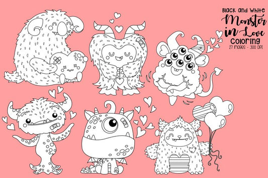 Black and White Coloring Monster in Love