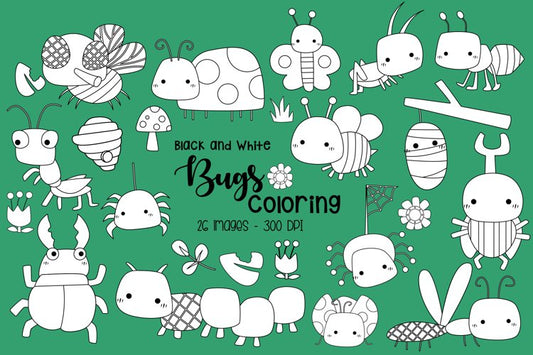 Black and White Cute Bugs Clipart - Bugs Types Clip Art