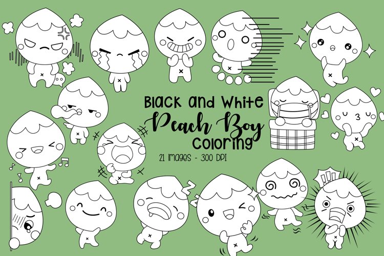 Black and White Peach boy Clipart - Expression Clip Art