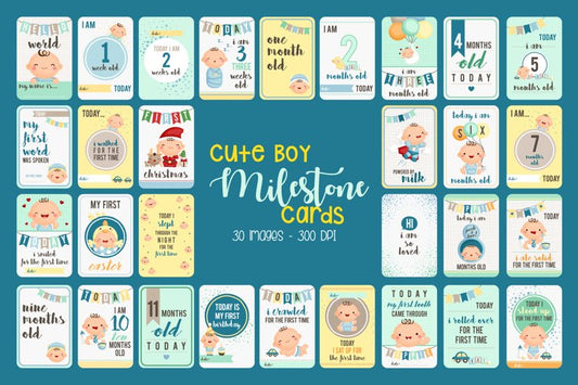 Baby Milestone Cards - Cute Baby Clipart