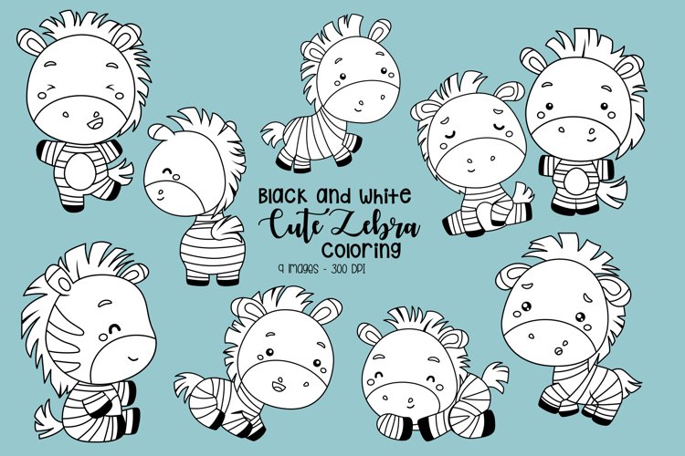 Black and White Coloring Cute Zebra Clipart