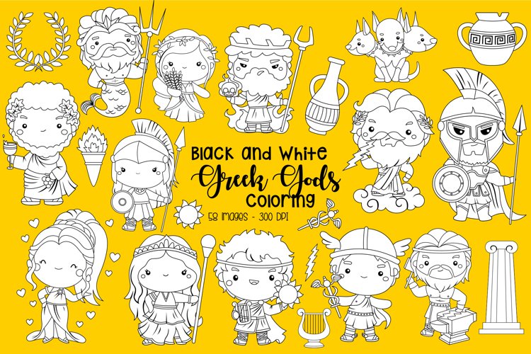 Black and White Greek Gods Clipart - Greek Clip Art