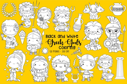 Black and White Greek Gods Clipart - Greek Clip Art