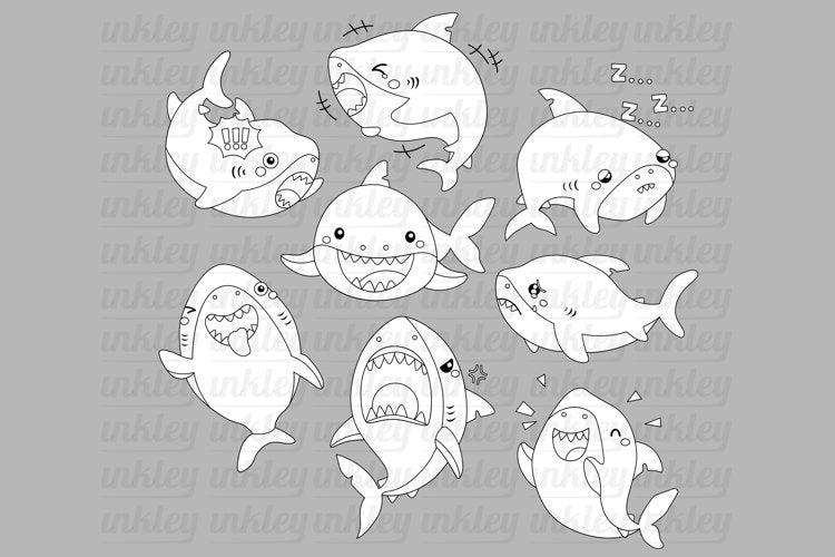 Black and White Coloring Sharks
