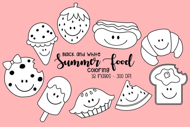 Black and White Coloring Summer Food