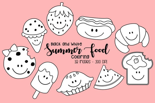 Black and White Coloring Summer Food
