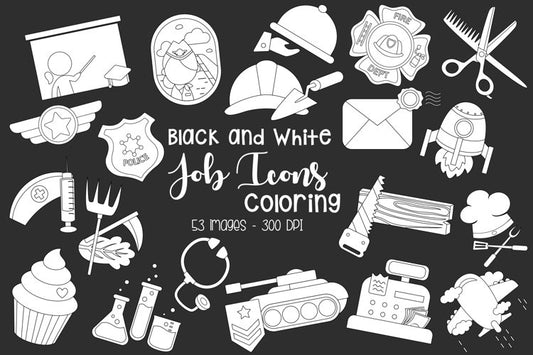 Black and White Coloring Job Icons