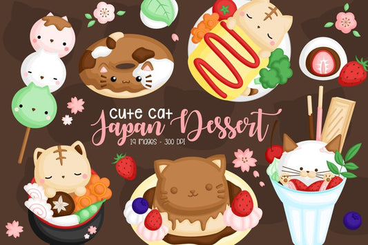 Japanese Food Clipart - Kawaii Cat in Japan Dessert Clip Art