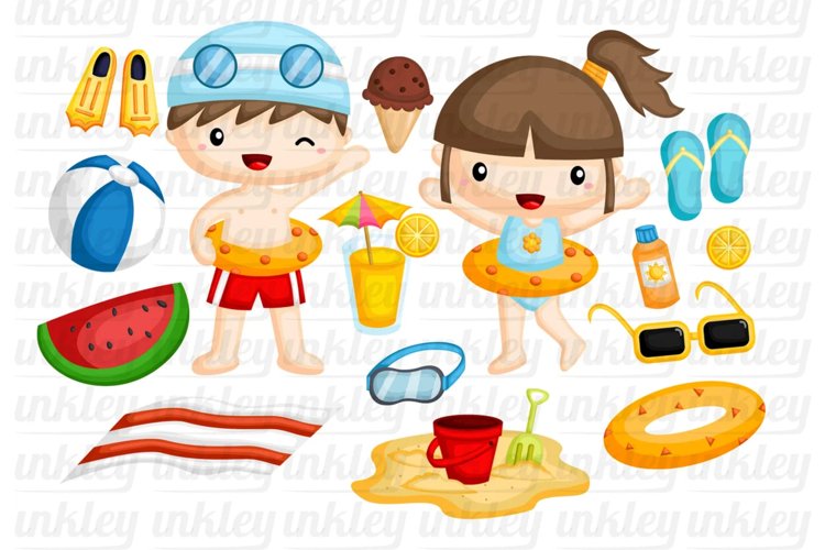 Kids in Beach Clipart - Cute Kids Clip Art