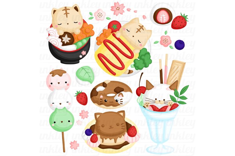 Japanese Food Clipart - Kawaii Cat in Japan Dessert Clip Art