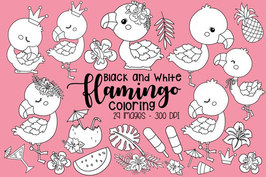 Black and White Coloring Flamingo