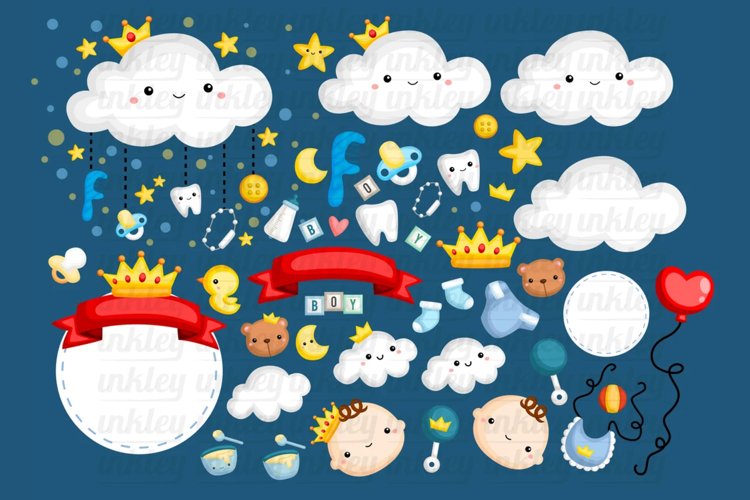 Cute Baby Boy Clipart - Baby Boy and Items