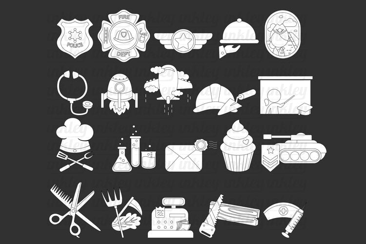 Black and White Coloring Job Icons
