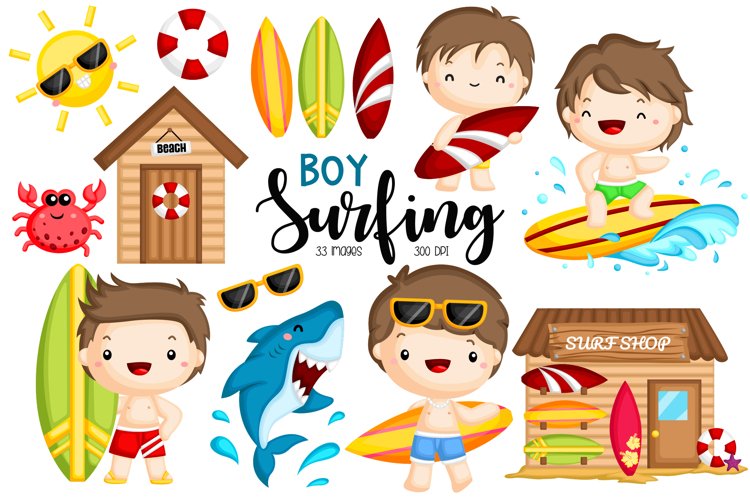 Boy Surfer Clipart - Surfing Activities Clip Art