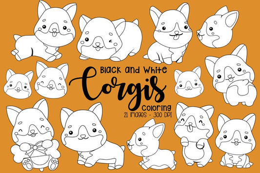 Black and White Coloring Corgis