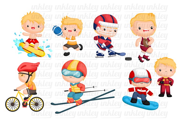 Sport and Boys Clipart - Cute Kids Clip Art - Sport and Ball