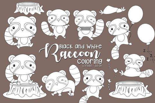 Black and White Coloring Raccoon