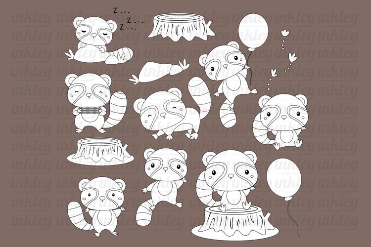 Black and White Coloring Raccoon