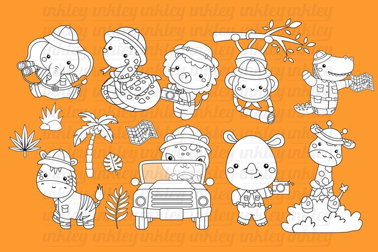 Black and White Coloring Safari Animals
