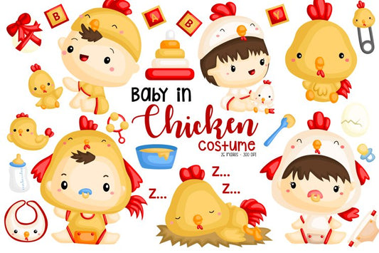 Baby in Chicken Costume - Cute Animal Clip Art