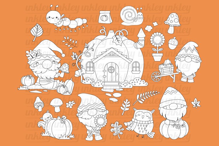 Black and White Pumpkin Gnome Clipart