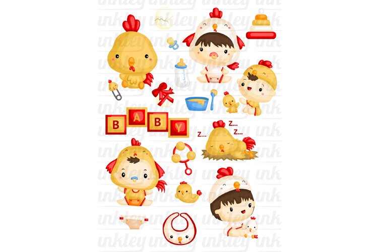 Baby in Chicken Costume - Cute Animal Clip Art