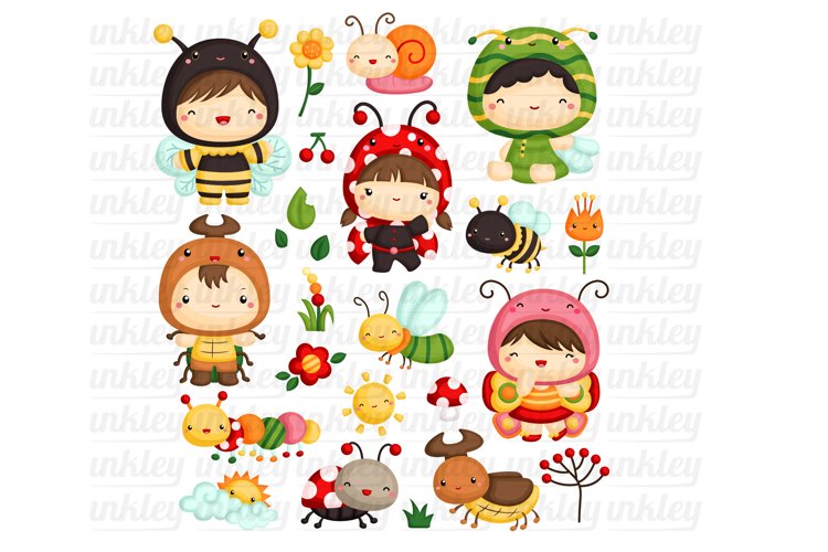 Kids in a Bug Costume Clipart - Cute Insect and Bug Clip Art