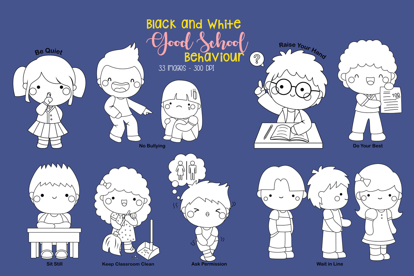 School Good Behavior Clipart - Etiquette Clip Art Coloring