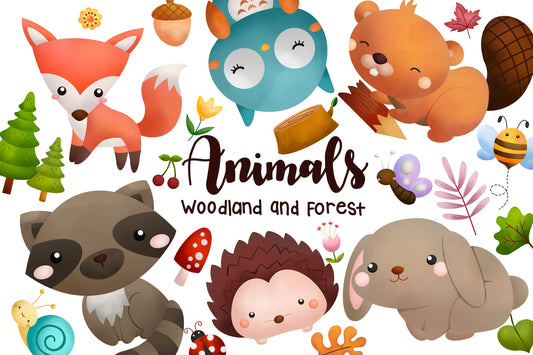 Watercolor Woodland Animals Clipart - Cute Forest Animals