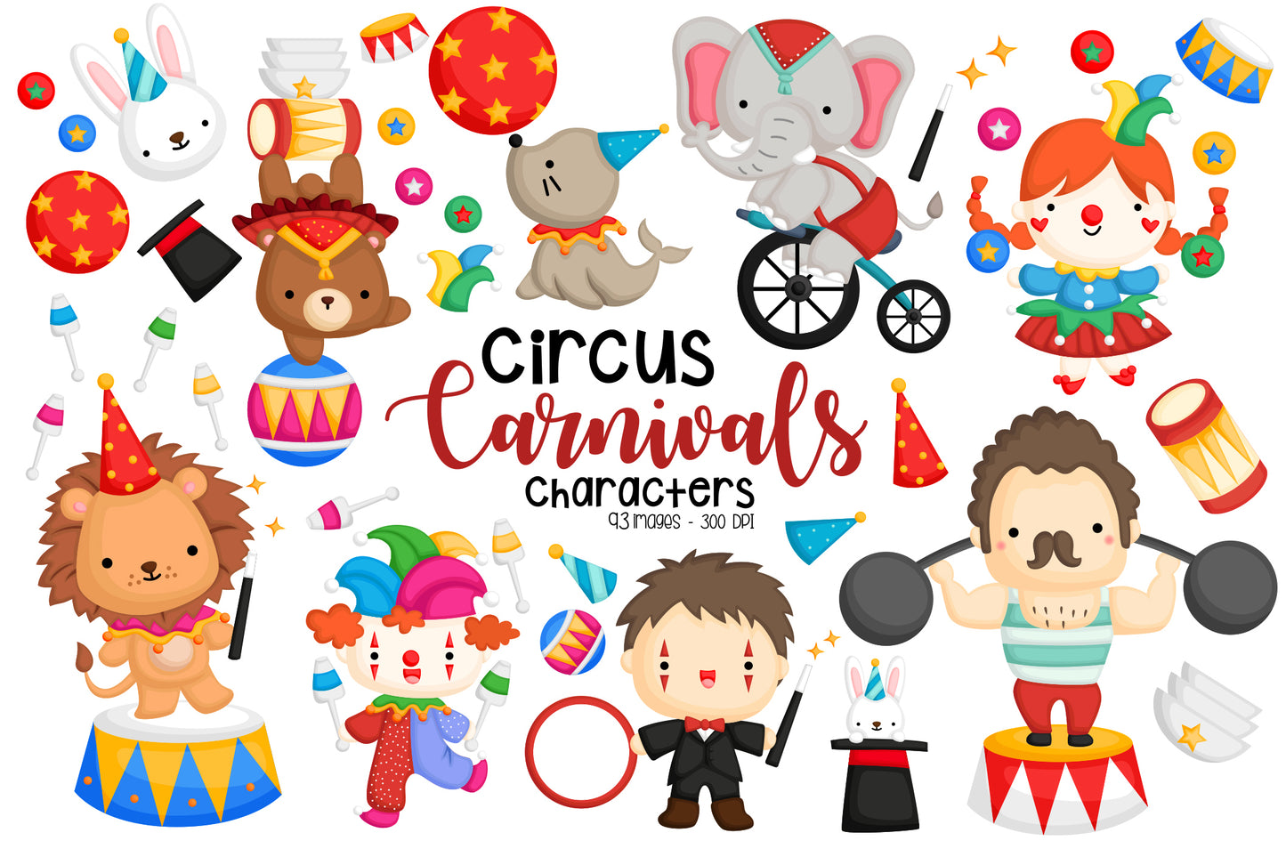 Circus Carnival Clipart - Cute Circus Animal Clip Art