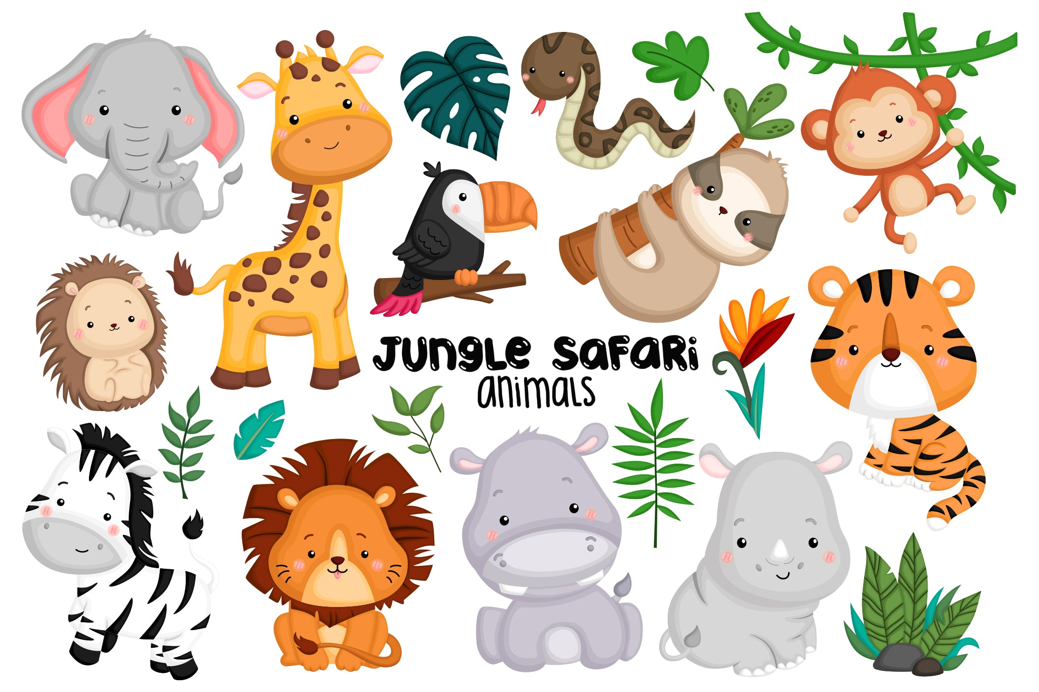 Jungle Animal Clipart - Cute Animal - Safari Clipart – inkleystudio