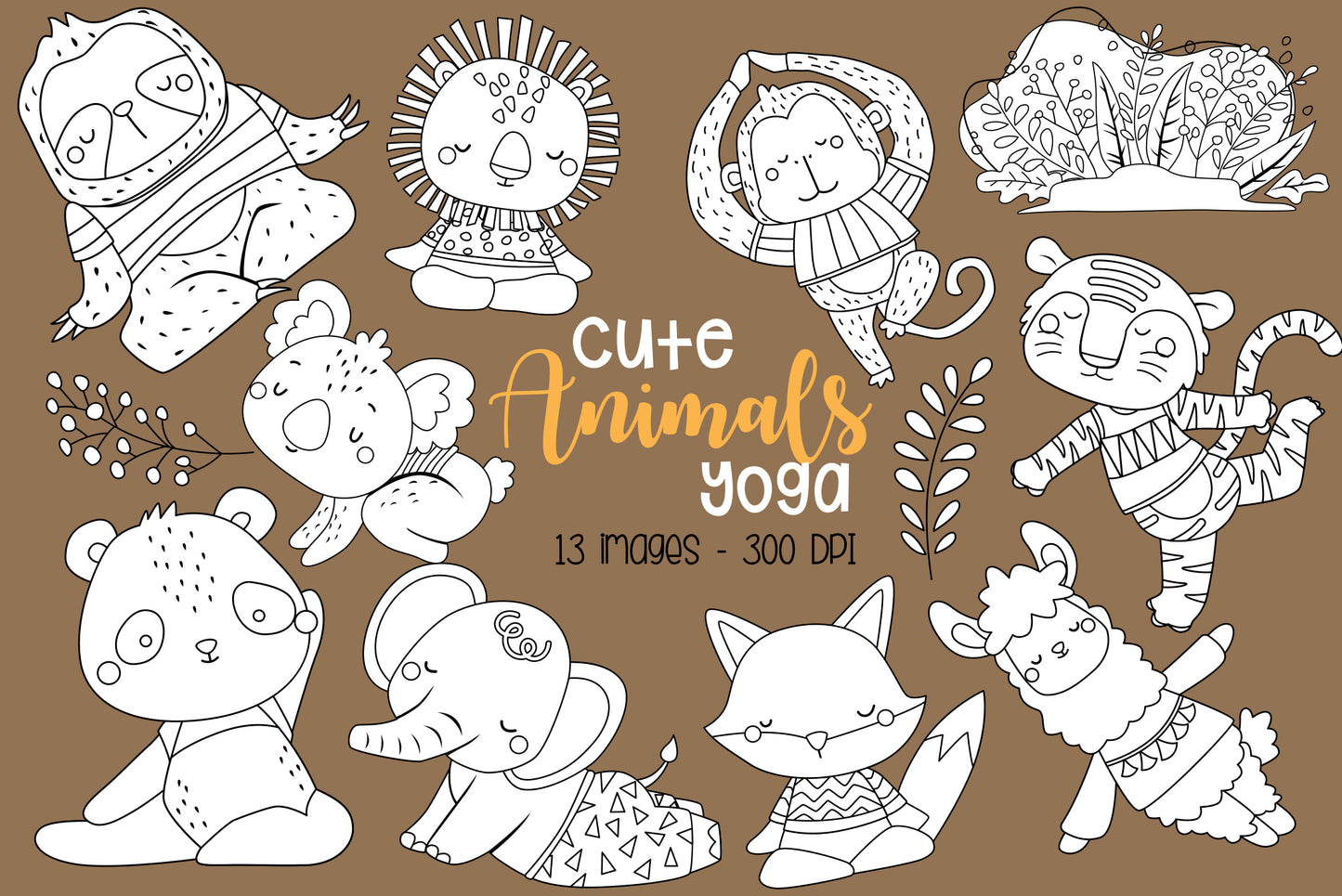Animal Yoga Clipart - Cute Animal Clip Art Coloring
