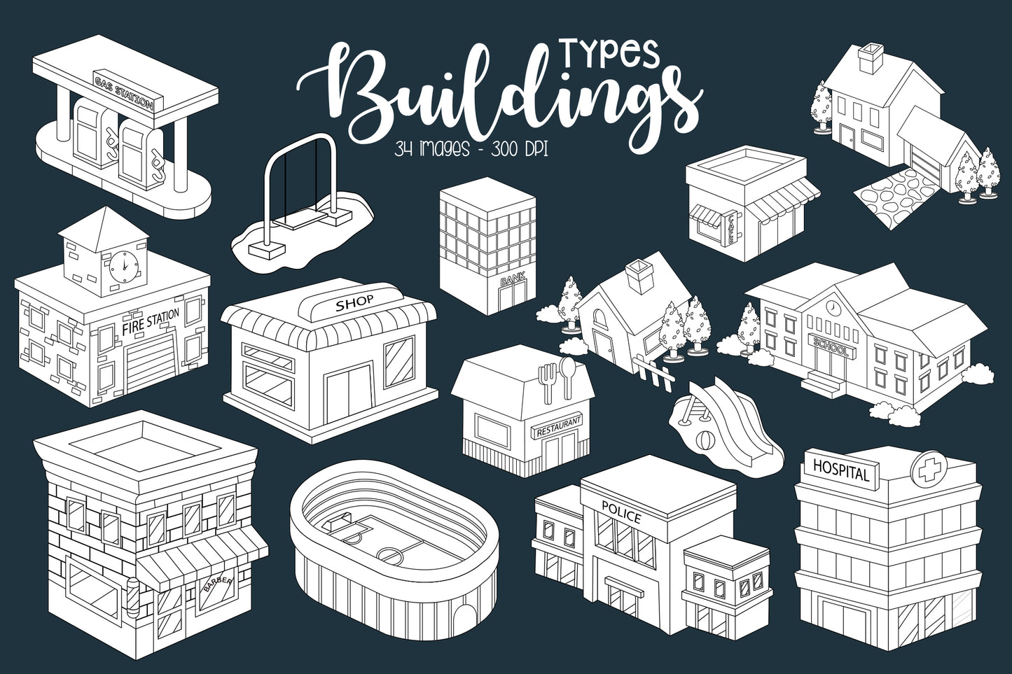 Buildings Clipart - Neighbourhood Clip Art Coloring