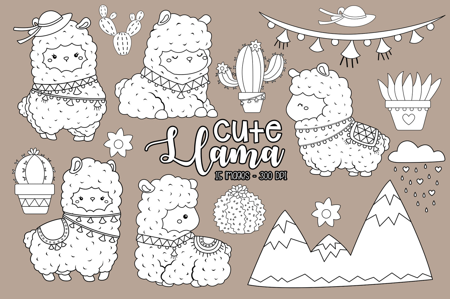 Cute Llama Clipart - Cute Animal Clip Art Coloring