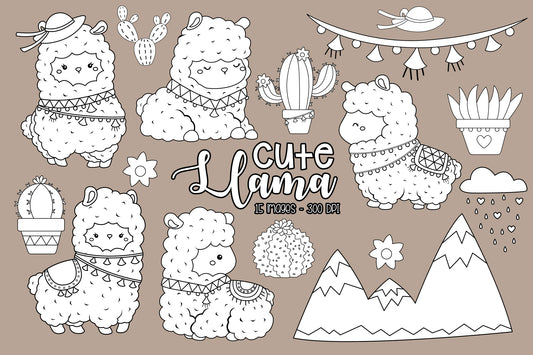 Cute Llama Clipart - Cute Animal Clip Art Coloring