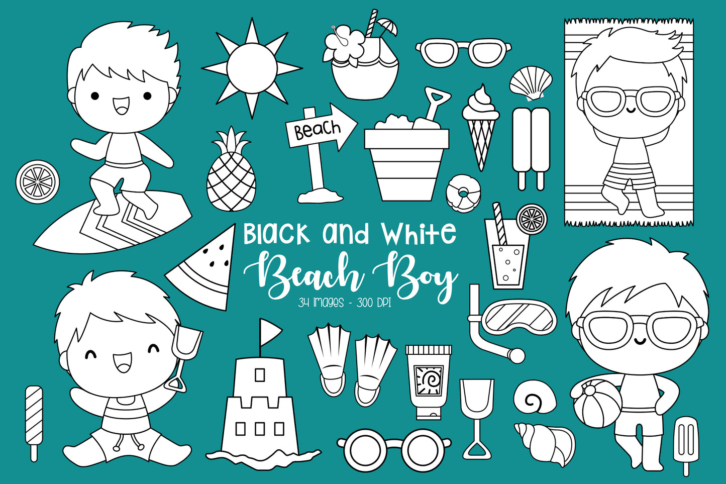 Boy on Beach Clipart - Cute Kids Clip Art
