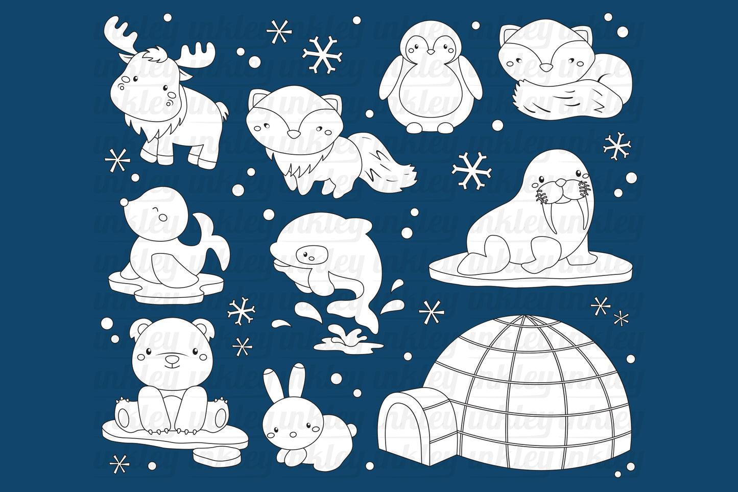Arctic Animal Clipart - Cute Animal Coloring Black and White