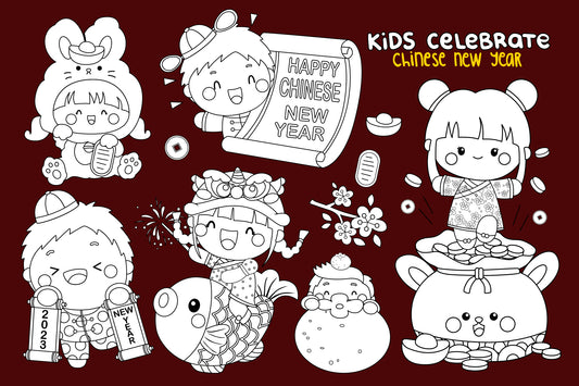 Year of the Rabbit Kids Clipart - Chinese New Year Coloring