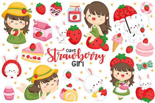 Strawberry Girl Clipart - Kids and Food Clip Art