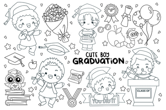 Boy Student and Graduation Clipart Coloring