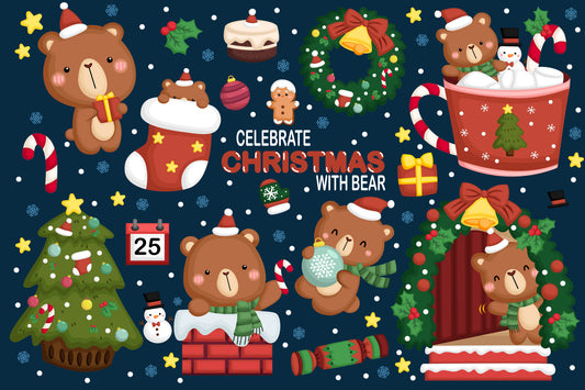 Christmas Bear Clipart - Cute Animal Bear Clip Art