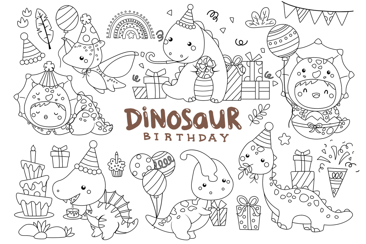 Jurassic Animal Birthday Dinosaur Clipart Coloring