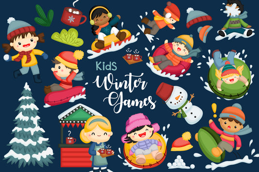Cute Winter Games Clipart - Kids in Winter Clip Art