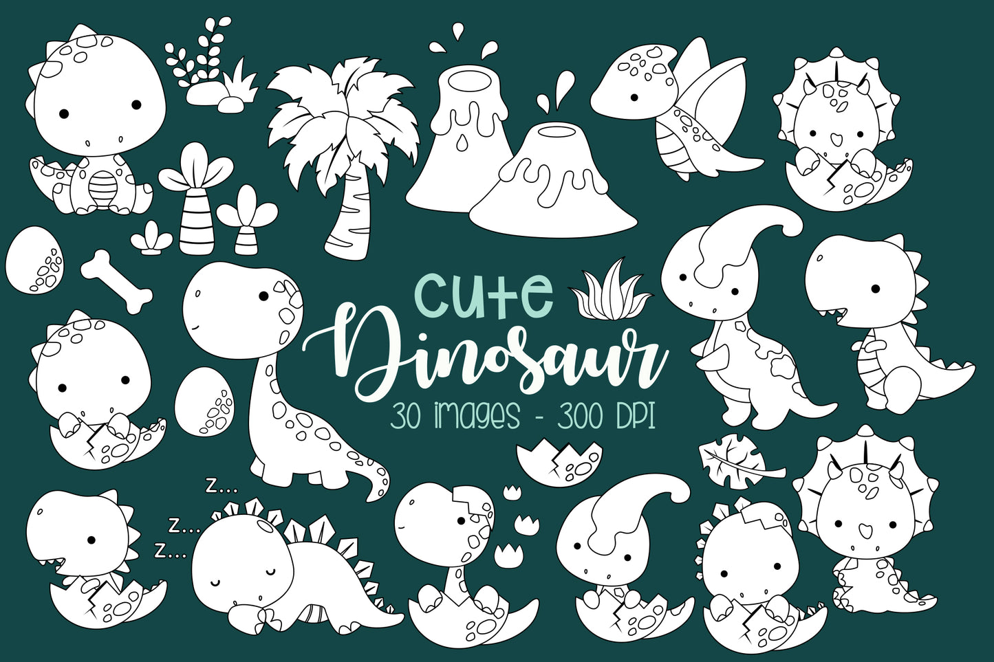 Doodle Cute and Simple Dinosaur - Cute Animal Coloring