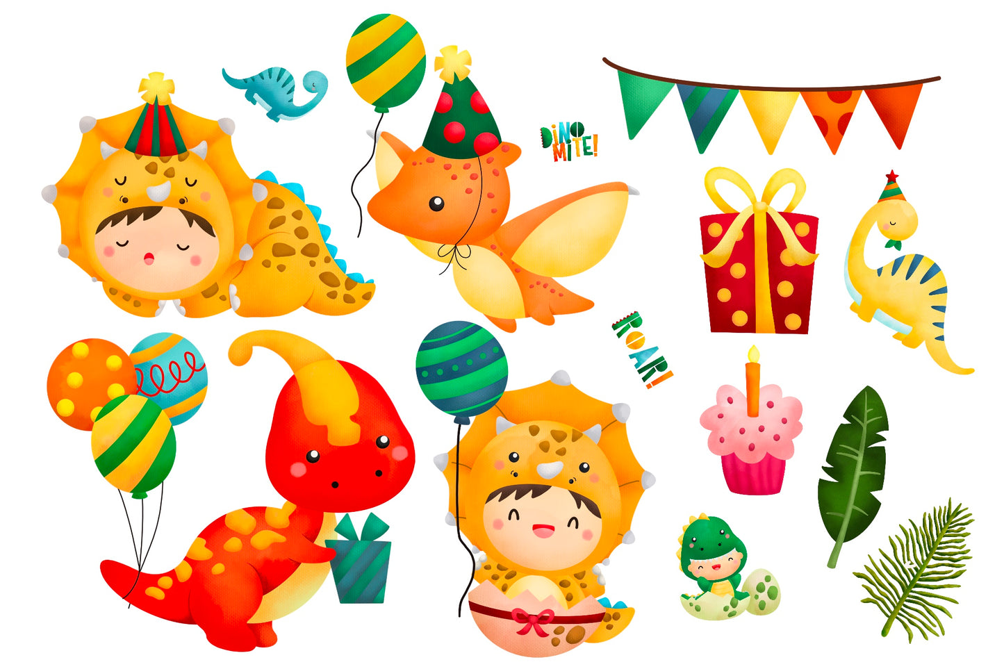 Watercolor Jurassic Animal Birthday Dinosaur Clipart