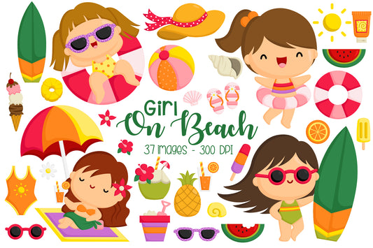 Girl on Beach Clipart - Cute Kids Clip Art